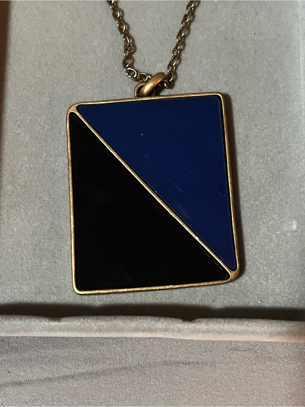 Forever 21 Gold-Tone Blue & Black Diagonal Pendant Necklace